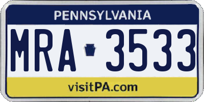 PA license plate MRA3533