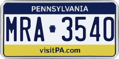 PA license plate MRA3540