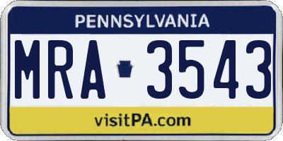 PA license plate MRA3543