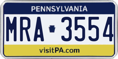 PA license plate MRA3554
