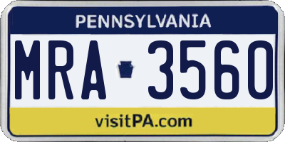 PA license plate MRA3560