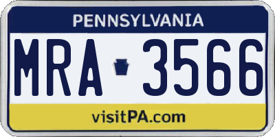 PA license plate MRA3566
