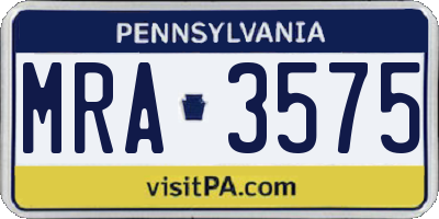 PA license plate MRA3575