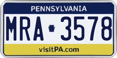 PA license plate MRA3578