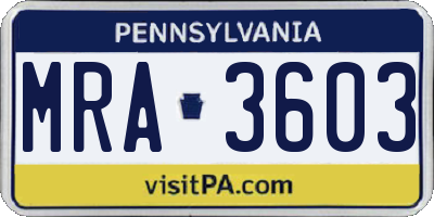 PA license plate MRA3603