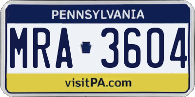 PA license plate MRA3604