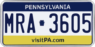 PA license plate MRA3605