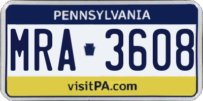 PA license plate MRA3608