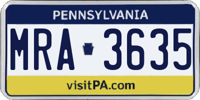 PA license plate MRA3635
