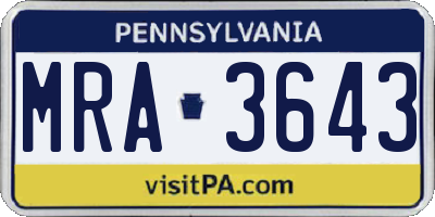 PA license plate MRA3643