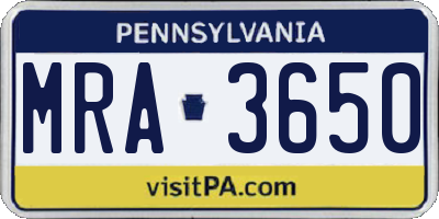 PA license plate MRA3650