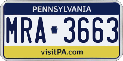 PA license plate MRA3663