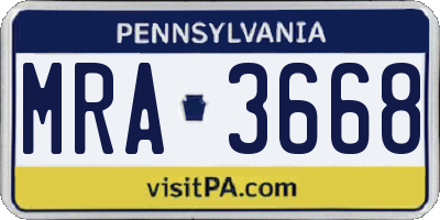 PA license plate MRA3668
