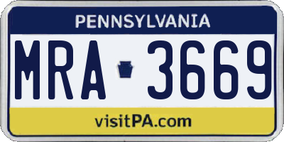 PA license plate MRA3669