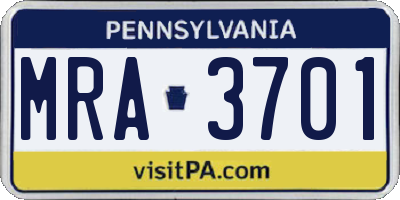 PA license plate MRA3701