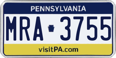 PA license plate MRA3755