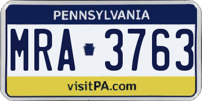 PA license plate MRA3763