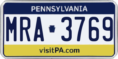 PA license plate MRA3769