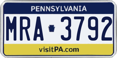 PA license plate MRA3792