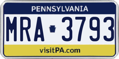 PA license plate MRA3793