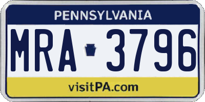 PA license plate MRA3796