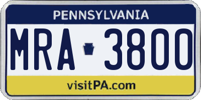 PA license plate MRA3800