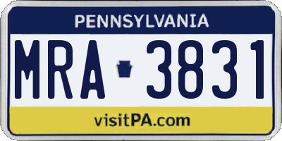 PA license plate MRA3831