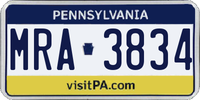 PA license plate MRA3834