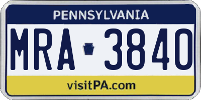 PA license plate MRA3840
