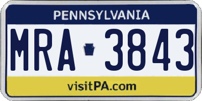 PA license plate MRA3843