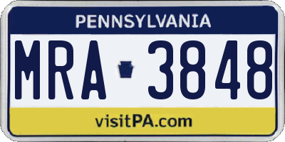 PA license plate MRA3848