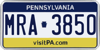 PA license plate MRA3850
