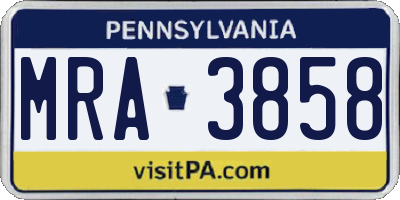 PA license plate MRA3858