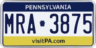 PA license plate MRA3875