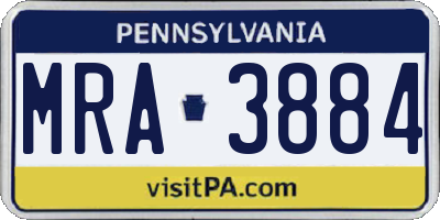 PA license plate MRA3884
