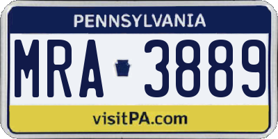 PA license plate MRA3889
