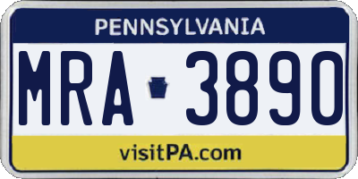 PA license plate MRA3890