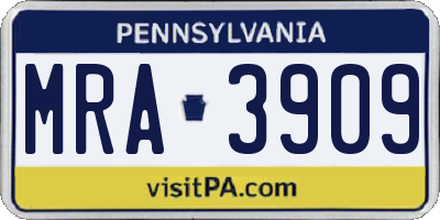 PA license plate MRA3909