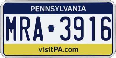 PA license plate MRA3916