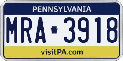 PA license plate MRA3918