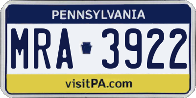 PA license plate MRA3922