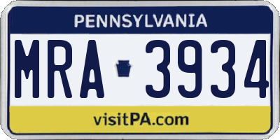 PA license plate MRA3934