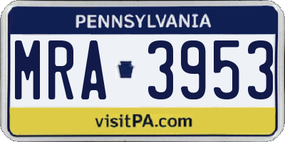 PA license plate MRA3953