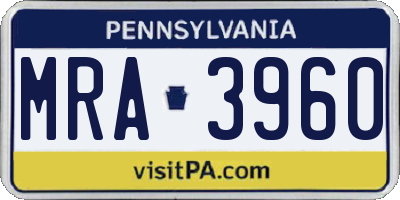 PA license plate MRA3960