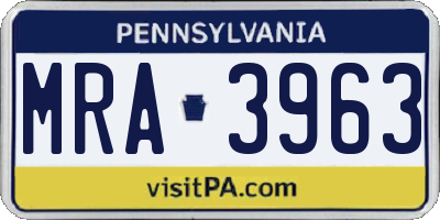 PA license plate MRA3963
