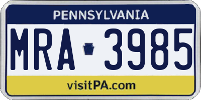 PA license plate MRA3985