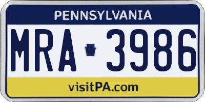 PA license plate MRA3986