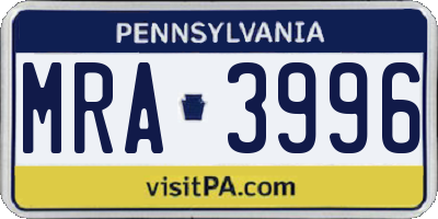 PA license plate MRA3996