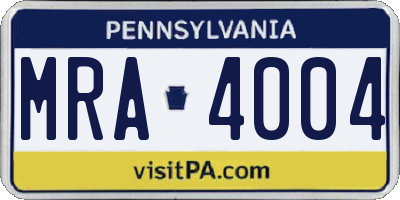 PA license plate MRA4004