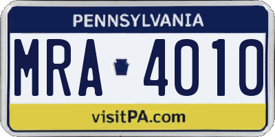 PA license plate MRA4010